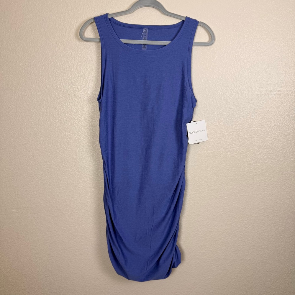 NWT Beyond Yoga Blue‎ Ruched Tank Top Dress L Comfortable Athleisure Stretch